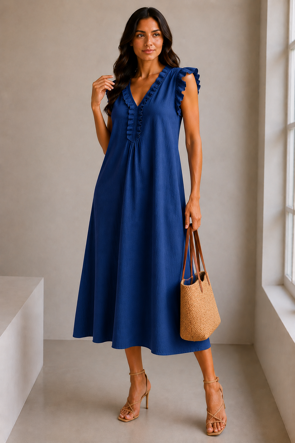 SIENA | ELEGANTE VESTIDO LARGO CON VOLANTES Y ESCOTE EN V