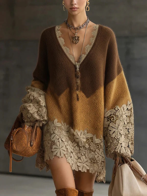 OTOÑO | VESTIDO CORTO DEGRADADO CON ENCAJE