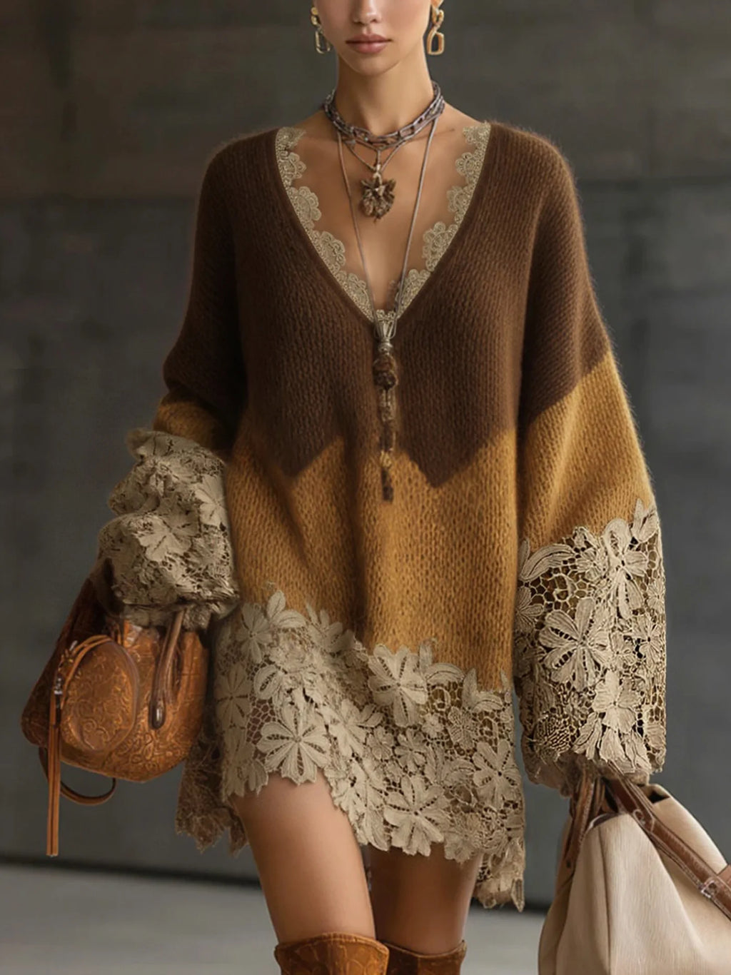 OTOÑO | VESTIDO CORTO DEGRADADO CON ENCAJE