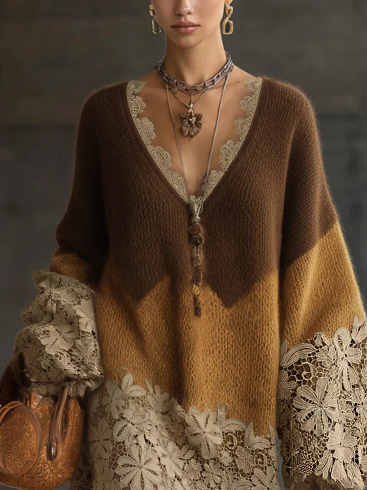 OTOÑO | VESTIDO CORTO DEGRADADO CON ENCAJE