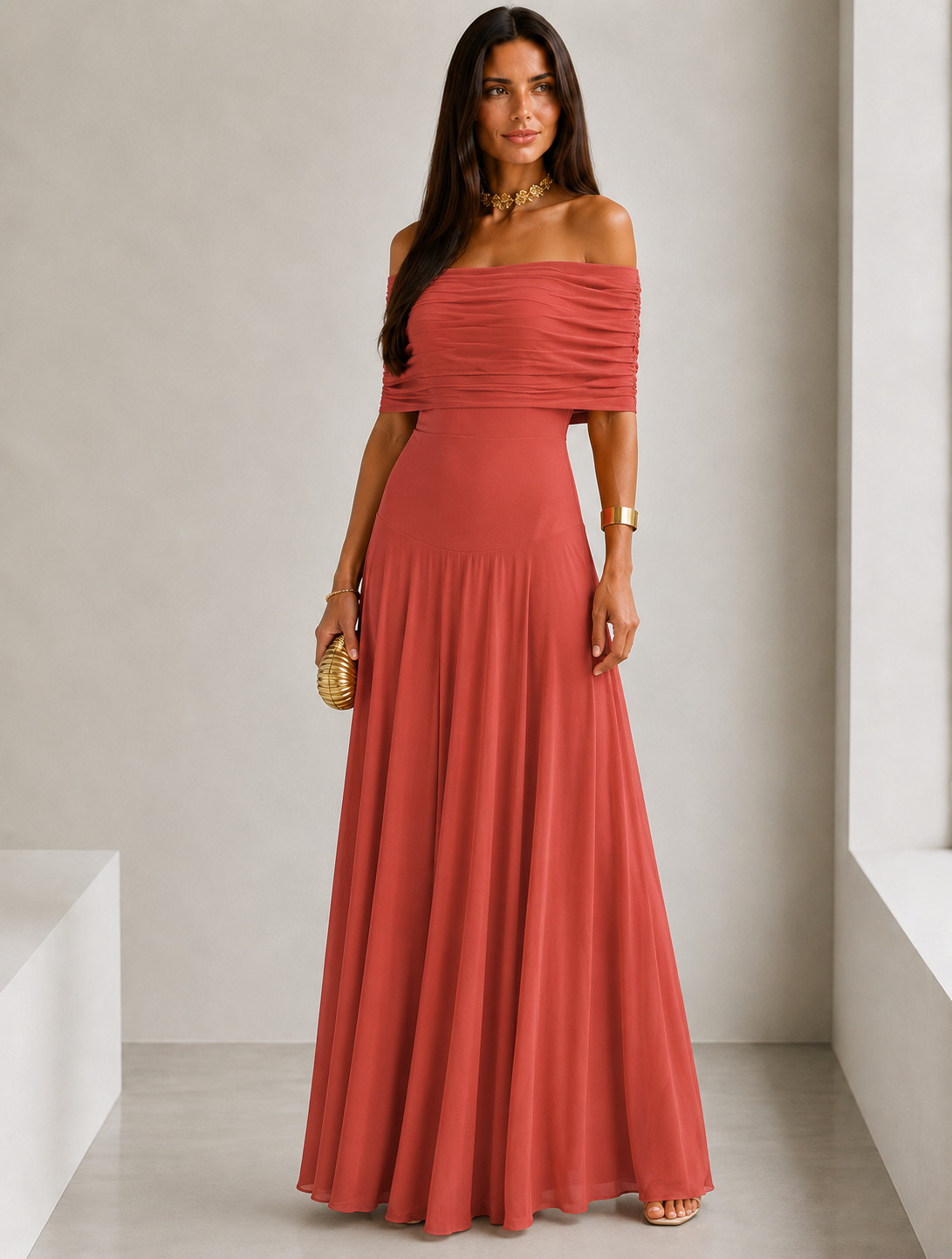 VALERIA | VESTIDO ELEGANTE DE HOMBROS DESCUBIERTOS