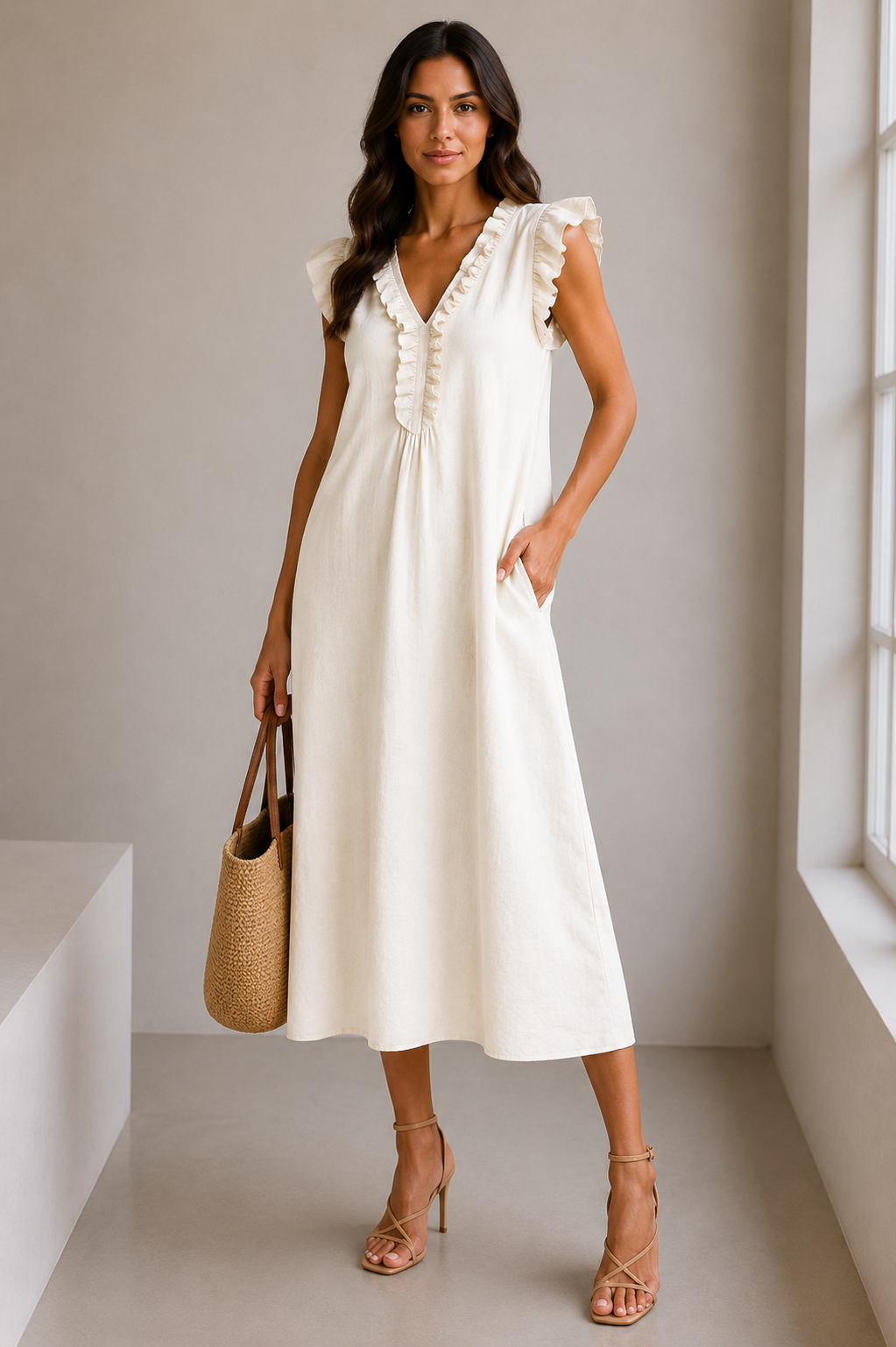 SIENA | ELEGANTE VESTIDO LARGO CON VOLANTES Y ESCOTE EN V