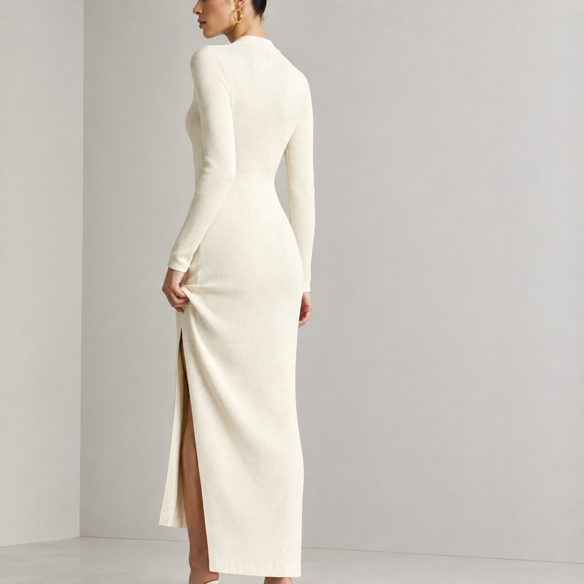 Vestido Midi de Punto Elegante Cuello en V