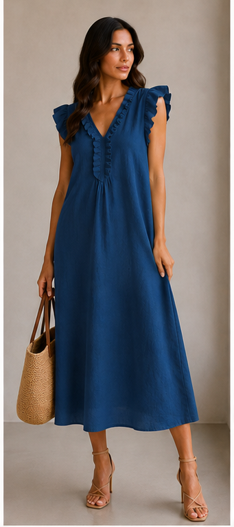 SIENA | ELEGANTE VESTIDO LARGO CON VOLANTES Y ESCOTE EN V