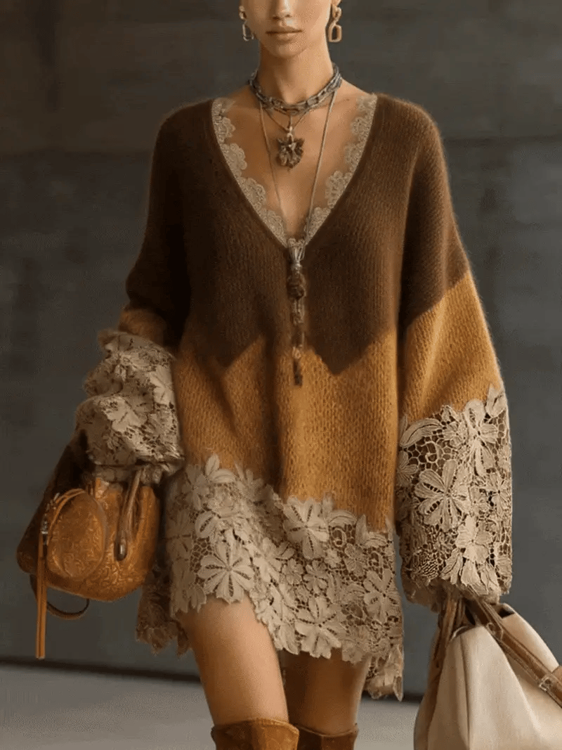 OTOÑO | VESTIDO CORTO DEGRADADO CON ENCAJE