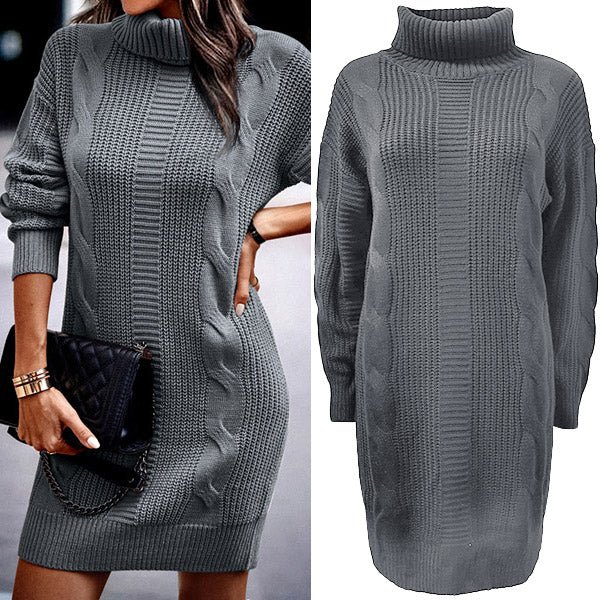 VESTIDO DE PUNTO PARA MUJER CON CUELLO ALTO Y MANGAS LARGAS