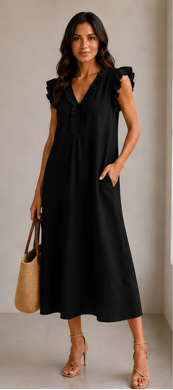 SIENA | ELEGANTE VESTIDO LARGO CON VOLANTES Y ESCOTE EN V